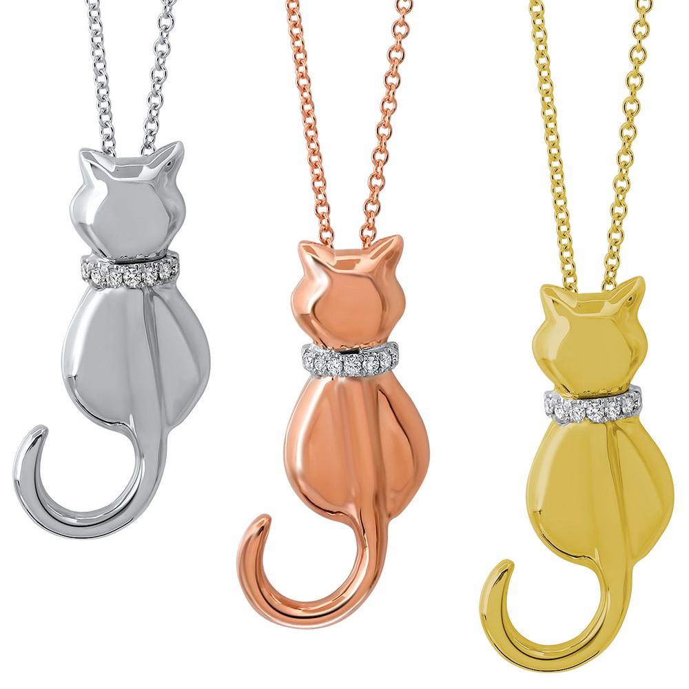 14K Gold & Diamond Cat Necklace : The Animal Rescue Site