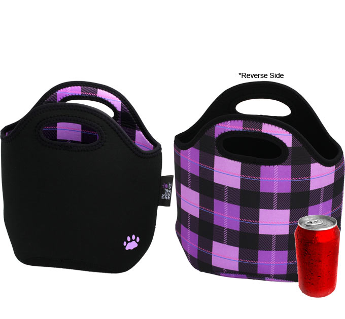 Purple Paw Plaid Reversible Lunch Bag